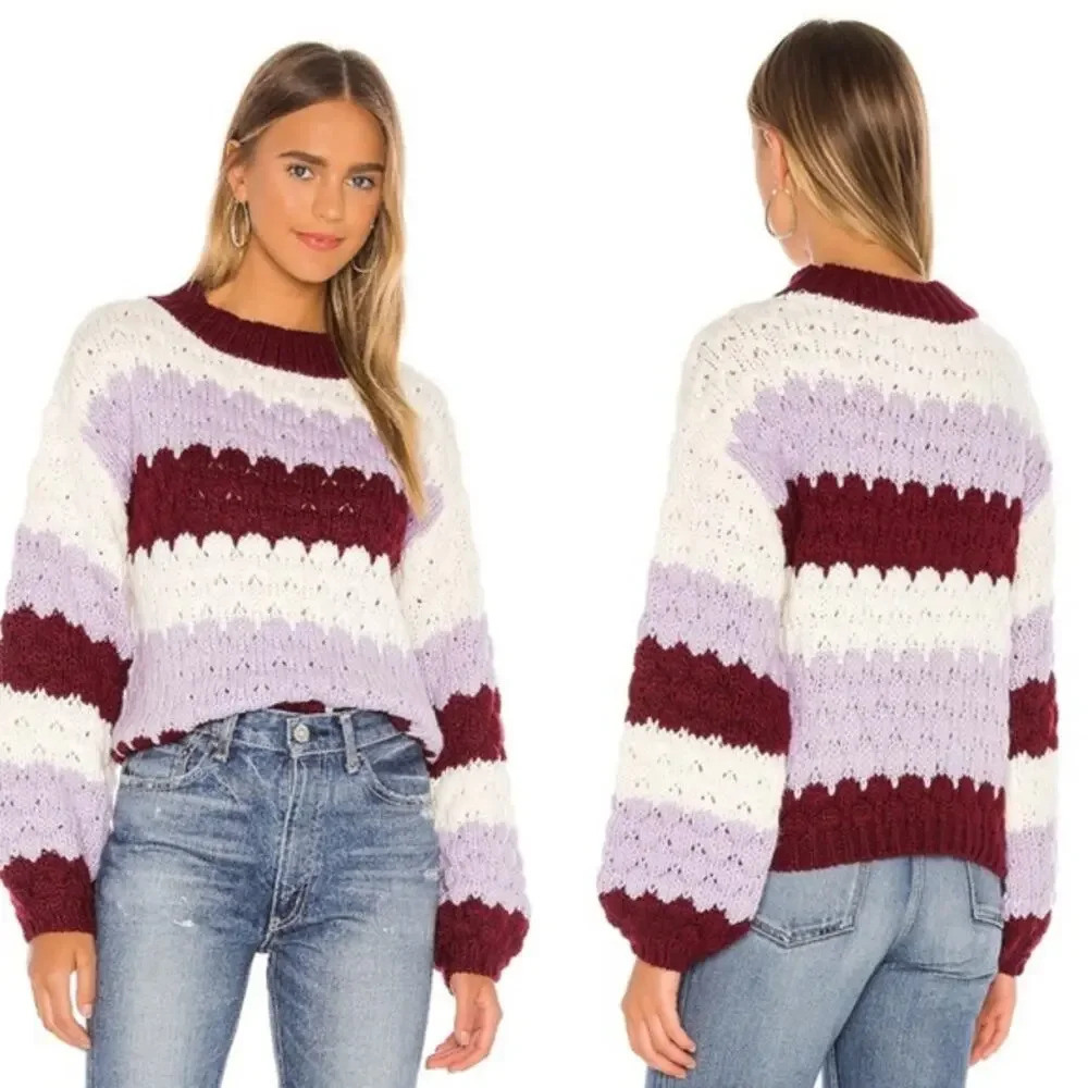 BB Dakota Striped Sweater with Hot Balloon Sleeves Size Medium - Picture 3 of 15